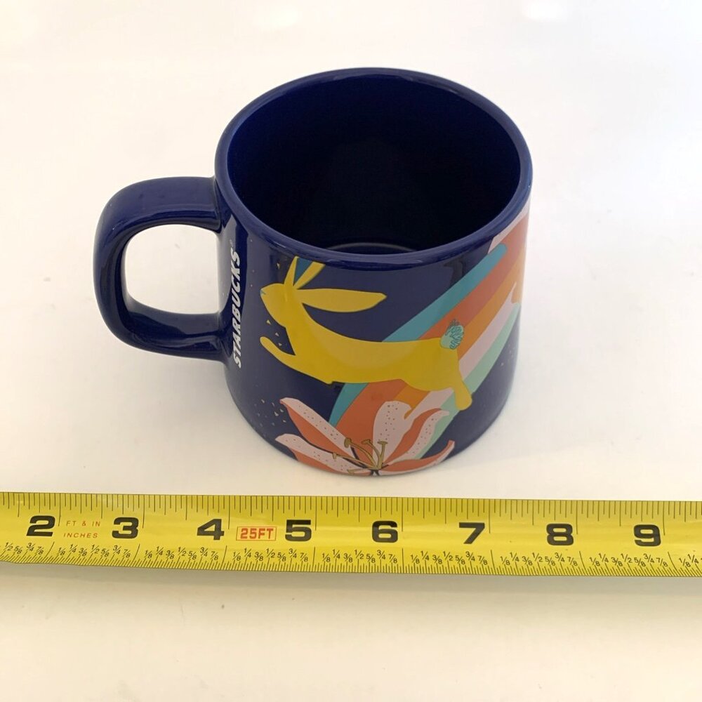 Starbucks 2021 Blue Bunny Ceramic Coffee Mug 14 oz Spring Flowers Easter - Picture 11 of 11